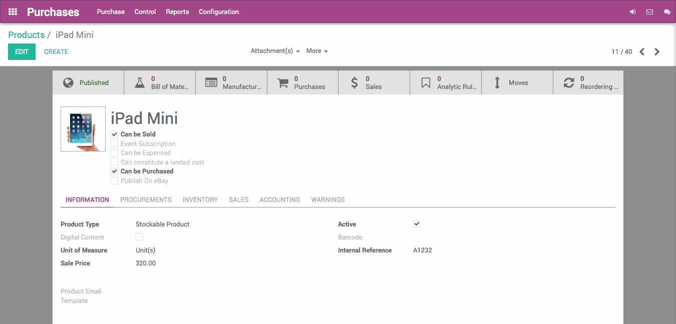 Odoo - Sample 1 for three columns